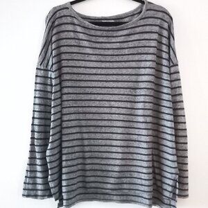 EILEEN FISHER grey and black striped long sleeve t shirt